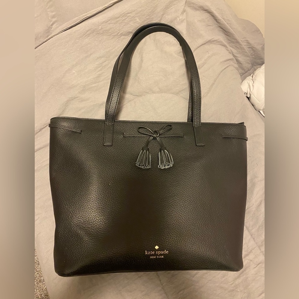 Black Kate Spade leather Hayes medium Tote Bag tassel purse